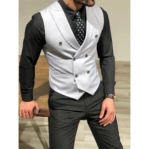 Men's Cotton V-Neck Sleeveless Plain Double Breasted Formal Vests