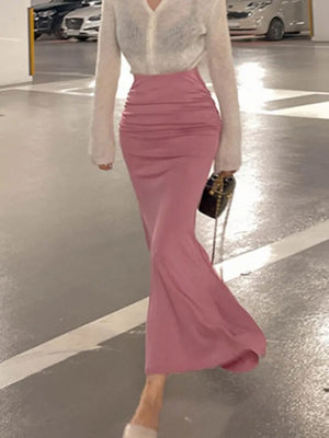 Women's Modal High Waisted Plain Pattern Casual Wear Skirt