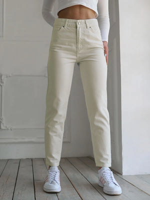 Women's Cotton Zipper Fly Closure High Waist Ankle Length Pants
