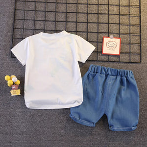 Baby's Boy Cotton Short Sleeve Pullover Closure Two-Piece Suit