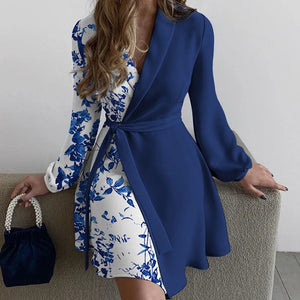 Women's Polyester V-Neck Long Sleeves Floral Pattern Mini Dress
