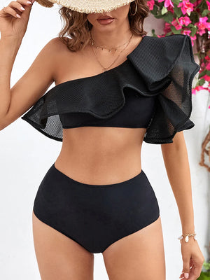 Women's Nylon High Waist Push Up One Shoulder Sexy Bikini Set