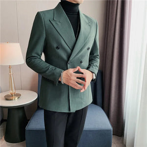 Men's Polyester Notched Collar Long Sleeve Double Breasted Blazer