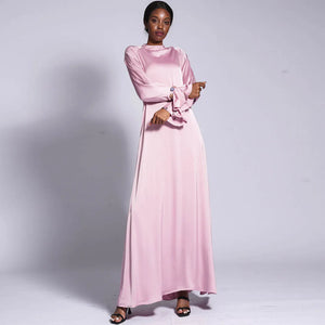 Women's Arabian O-Neck Satin Full Sleeve Casual Wear Abaya
