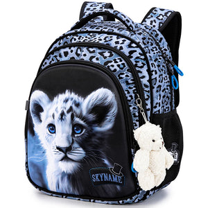 Kid's Girl Nylon Zipper Closure Animal Pattern School Backpack