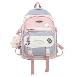 Kid's Girl Nylon Zipper Mixed Colors Pattern School Backpack