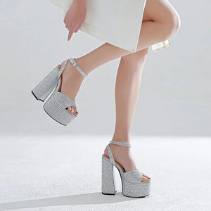 Women's Microfiber Peep Toe Buckle Strap Closure High Heels Shoes