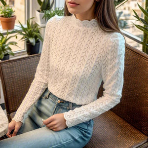 Women's High-Neck Polyester Long Sleeves Casual Wear Blouses