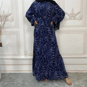 Women's Arabian O-Neck Polyester Full Sleeve Printed Abaya