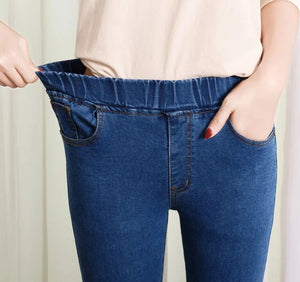 Women's Cotton High Elastic Waist Plain Pattern Casual Pants