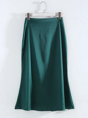 Women's Acetate High Waist Solid Pattern Casual Wear Maxi Skirts