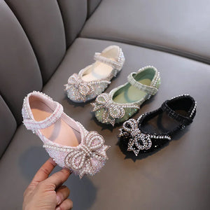 Baby's Microfiber Round Toe Hook Loop Closure Pearl Casual Shoes