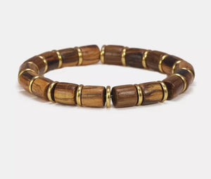 Men's Wood Copper Geometric Pattern Classic Beaded Bracelet