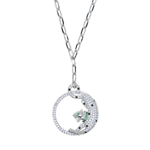 Women's Copper Cubic Zirconia Link Chain Round Charm Necklace