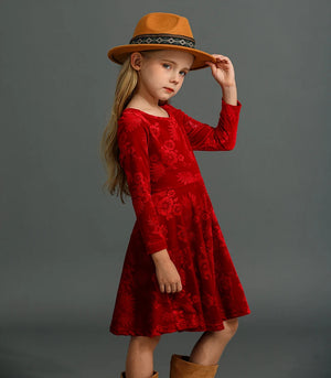 Kid Girl's O-Neck Polyester Full Sleeves Printed Pattern Dress