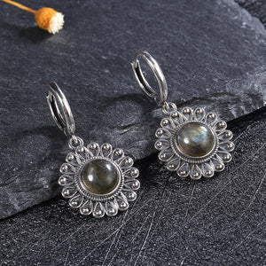 Women's Tibetan Silver Moonstone Flower Party Drop Earrings