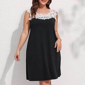 Women's Polyester O-Neck Sleeveless Solid Pattern Party Dress