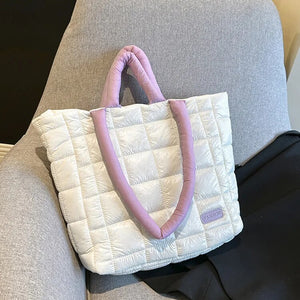 Women's Nylon Zipper Closure Plaid Pattern Large Shoulder Bag