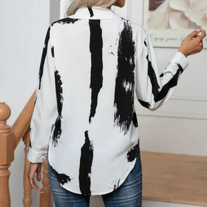 Women's Polyester Turn-Down Collar Long Sleeve Printed Blouses