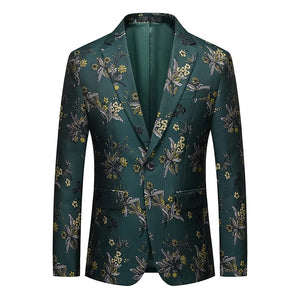Men's Notched Collar Long Sleeve Printed Single Breasted Blazers