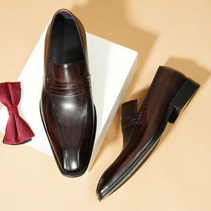 Men's Genuine Leather Square Toe Slip-On Closure Formal Shoes