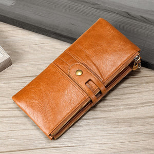 Women's Genuine Leather Hasp Closure Plain Pattern Elegant Wallet