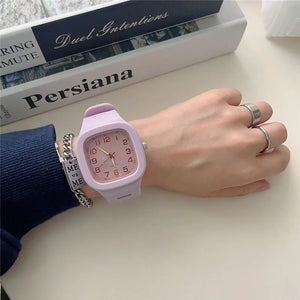 Kid's Silicone Case Buckle Clasp Quartz Square Shaped Watches