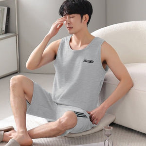 Men's Cotton Sleeveless O-Neck Nightwear Printed Pajama Set