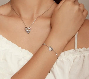 Women's 100% 925 Sterling Silver Zircon Heart Trendy Necklace