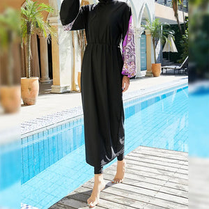 Women's Arabian Nylon Full Sleeves Printed Pattern Swimwear Dress