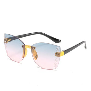 Kid's Cat Eye Polycarbonate Frame Rimless UV400 Trendy Sunglasses