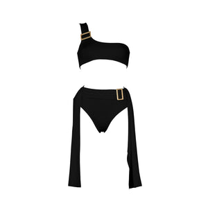 Women's Polyester Mid Waist Solid Pattern Swimwear Sexy Bikini Set
