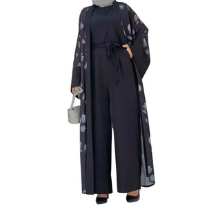 Women's Arabian Polyester Full Sleeve Floral Pattern Elegant Abaya