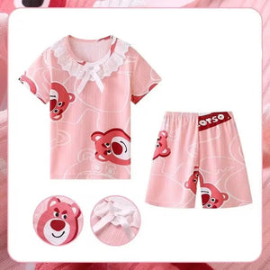 Kid's Girl Polyester Short Sleeve Quick-Dry Sleepwear Pajamas Set