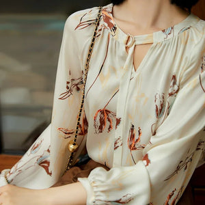 Women's Polyester O-Neck Long Sleeve Printed Pattern Casual Blouses