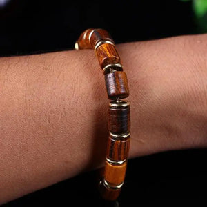 Men's Wood Copper Geometric Pattern Classic Beaded Bracelet