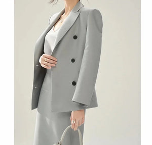Women's Notched Collar Full Sleeves Double Breasted Blazer Set