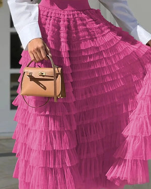 Women's Polyester High Waist Ruffle Pattern Casual Wear Skirts