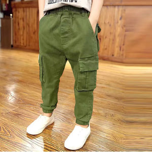 Kid's Cotton Elastic Waist Closure Solid Pattern Casual Trousers