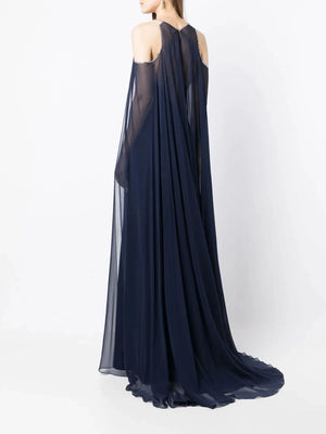 Women's Polyester V-Neck Long Sleeves Solid Evening Maxi Dress