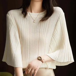 Women's Polyester O-Neck Long Sleeve Plain Pattern Casual Blouses