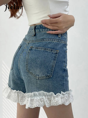 Women's Cotton High Waist Zipper Fly Casual Plain Denim Shorts