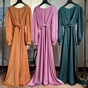 Women's Arabian Polyester Full Sleeve Plain Pattern Casual Dress