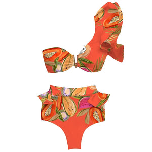 Women's Polyester One-Shoulder Bathing Sexy Swimwear Bikini Set