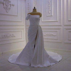 Women's Satin Sleeveless Court Train Mermaid Bridal Wedding Dress