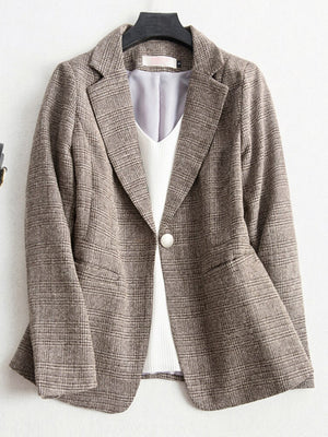 Women's Cotton Notched Collar Single Breasted Elegant Blazers