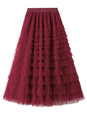Women's Polyester High Waist Ruffle Pattern Casual Wear Skirts