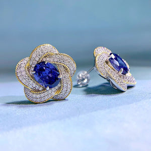 Women's 100% 925 Sterling Silver Sapphire Classic Flower Earrings