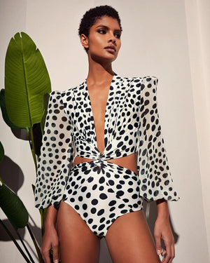Women's Spandex Full Sleeve Dotted Pattern One-Piece Swimwear