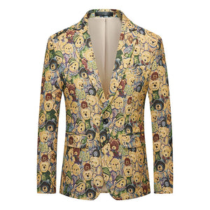 Men's Notched Collar Long Sleeve Printed Single Breasted Blazers